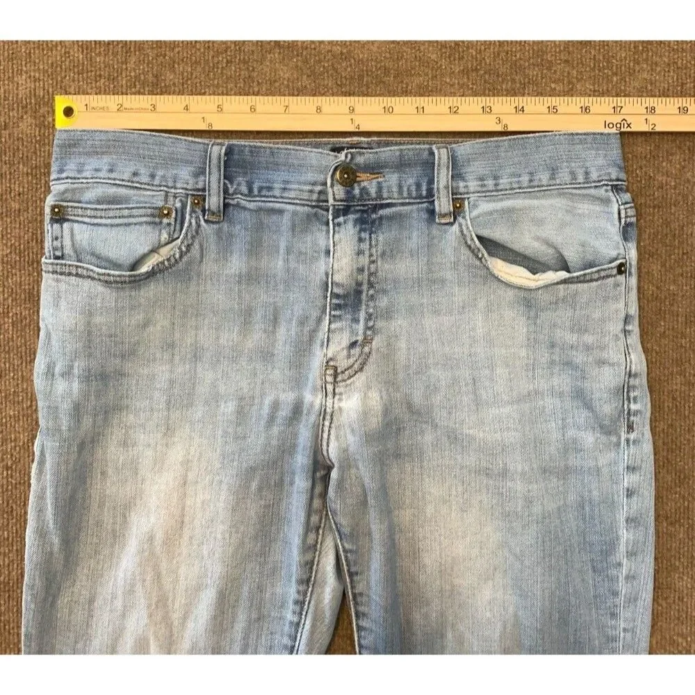 J Crew Driggs Jeans Mens 33X32 Straight Leg Slim Fit Stretch Distressed Denim